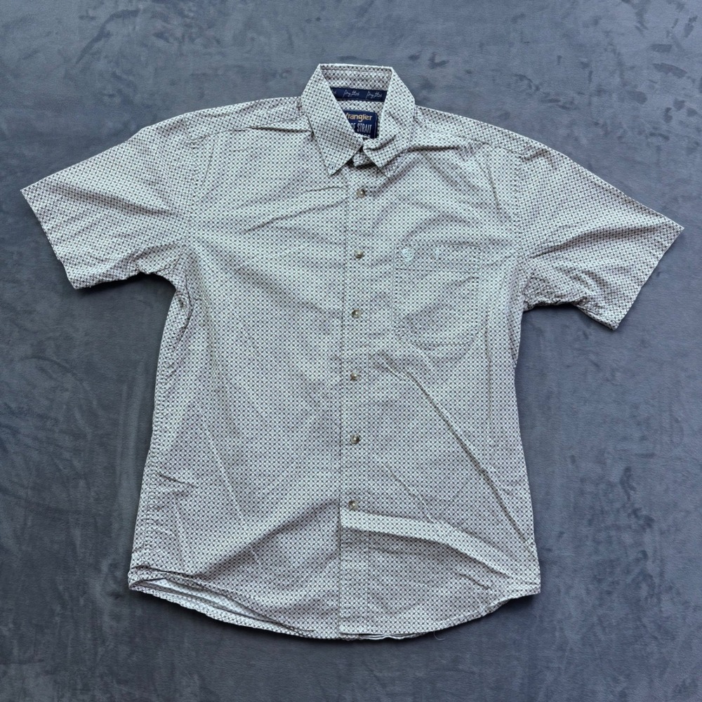 Wrangler George Strait Mens Brown White Geometric Shirt Medium Short Sleeve